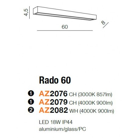 Płaski kinkiet - RADO 60 AZ2082 BIAŁY 4000K - Azzardo