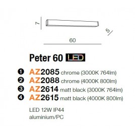Prosty kinkiet - PETER 60 AZ2085 CHROM 3000K - Azzardo