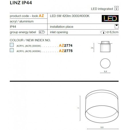 Plafon łazienkowy - LINZ AZ2774 3000K - Azzardo