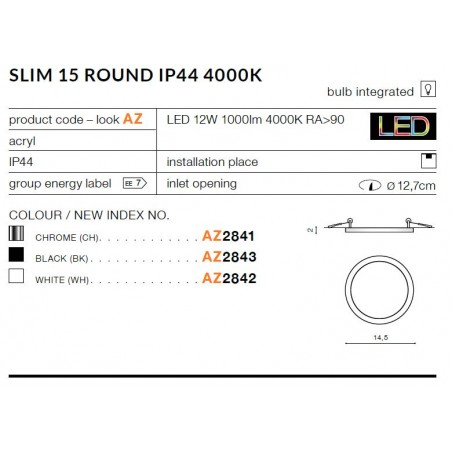 Ciekawy plafon - SLIM ROUND 15 AZ2841 CHROM 4000K - Azzardo