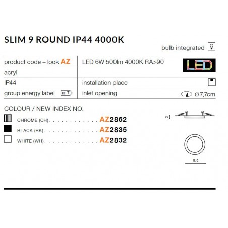 Nowoczesny plafon - SLIM ROUND 9 AZ2862 CHROM 4000K - Azzardo