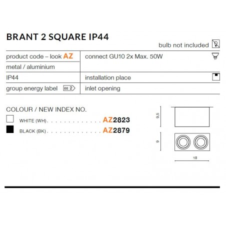 Podwójny plafon - BRANT 2 SQUARE AZ2823 BIAŁY - Azzardo