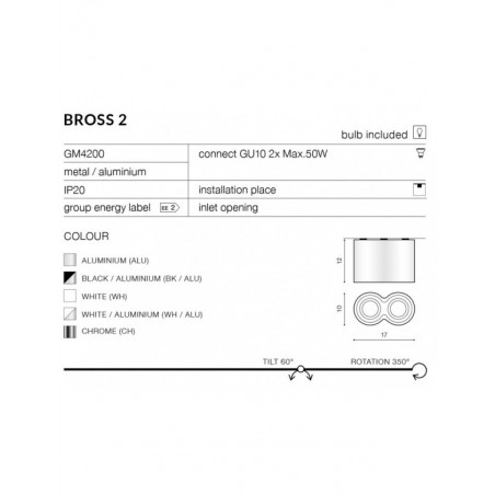 Nowoczesny plafon - BROSS 2 AZ0782 BK / ALU - Azzardo