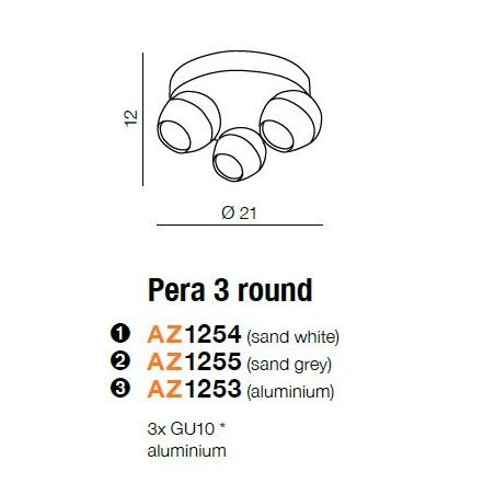 Unikalna lampa sufitowa - PERA 3 ROUND AZ1255 SZARA - Azzardo