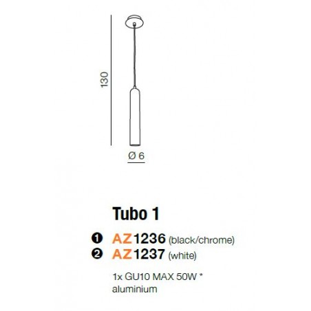 Nowoczesna lampa wisząca - TUBO 1 AZ1236 CZARNY/CHROM - Azzardo