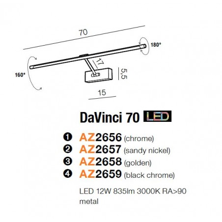 Praktyczna galeryjka - DAVINCI 70 AZ2658 ZŁOTA - Azzardo