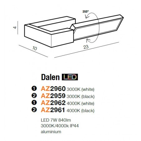 Nowoczesny kinkiet - DALEN AZ2962 BIAŁY 4000K - Azzardo