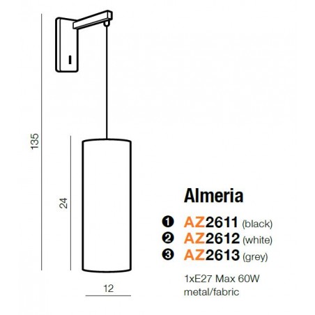 Wyjątkowy kinkiet - ALMERIA AZ2613 SZARY - Azzardo