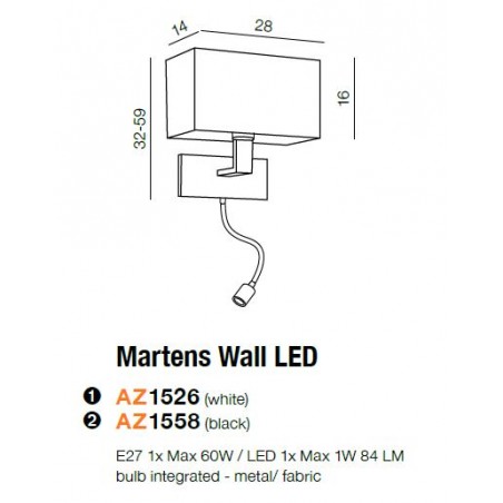 Elegancki kinkiet - MARTENS WALL LED AZ1558 CZARNY - Azzardo