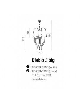 Nowoczesna lampa wisząca - DIABLO 3 BIG AZ1344 CZARNA - Azzardo