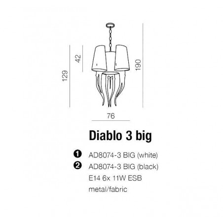 Nowoczesna lampa wisząca - DIABLO 3 BIG AZ1344 CZARNA - Azzardo