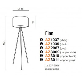 Stylowa lampa stojąca - FINN AZ3011 COPPER/GREY - Azzardo