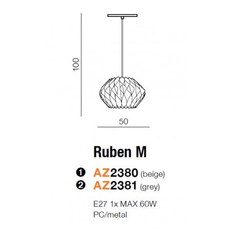 Niewielka lampa wisząca - RUBEN M AZ2381 SZARA - Azzardo