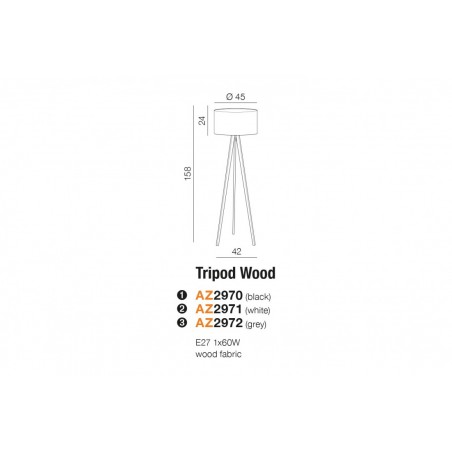 Stylowa lampa stojąca - TRIPOD WOOD ROUND AZ3013+AZ3015 SZARA - Azzardo