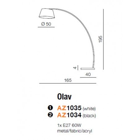 Wysoka lampa stojąca - OLAV AZ1034 CZARNA - Azzardo