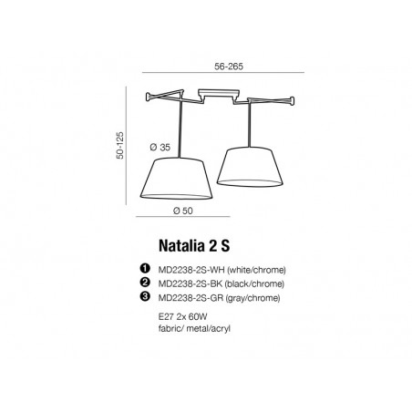 Unikatowa lampa wisząca - NATALIA 2S AZ1923+AZ2592 BIAŁA - Azzardo