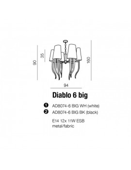 Wykwintna lampa wisząca - DIABLO 6 BIG AZ1389 BIAŁA - Azzardo