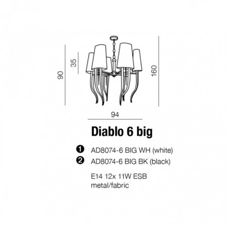 Wykwintna lampa wisząca - DIABLO 6 BIG AZ1389 BIAŁA - Azzardo