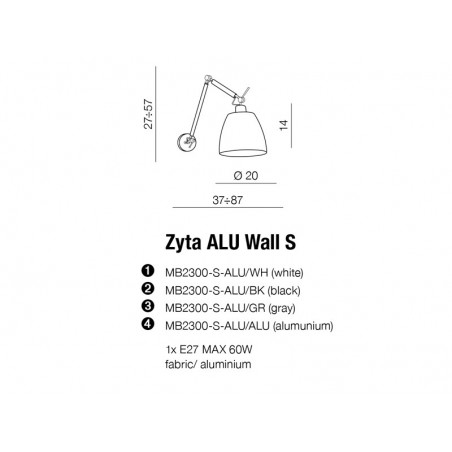 Kinkiet - ZYTA S WALL ALU AZ2295+AZ2597 CZARNY - Azzardo