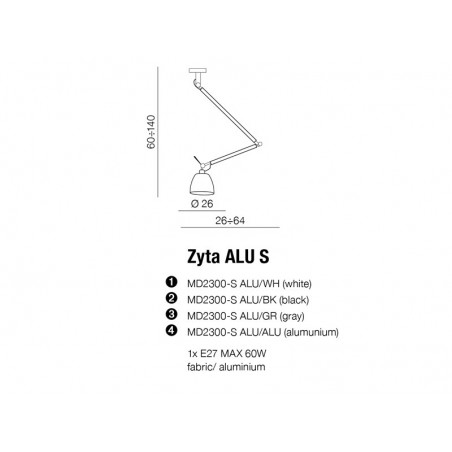 Lampa wisząca - ZYTA S PENDANT ALU AZ2298+AZ2601 SZARA - Azzardo