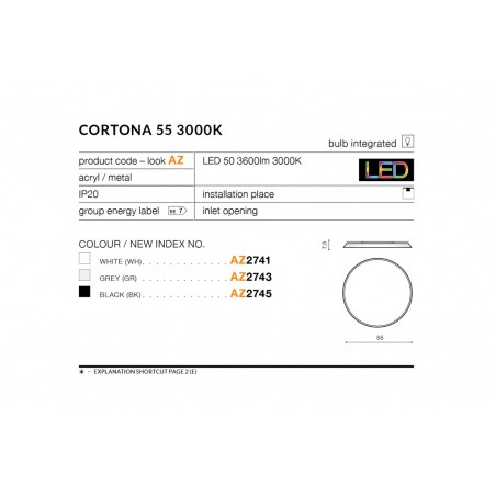 Funkcjonalny plafon - CORTONA 55 AZ2743 SZARY 3000K - Azzardo