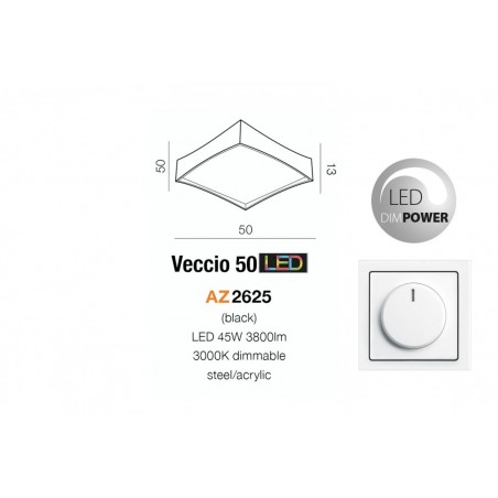 Kwadratowy plafon - VECCIO 40 AZ2624 CZARNY - Azzardo