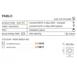 Kwadratowe oczko stropowe - PABLO AZ1015 ALUMINIUM - Azzardo