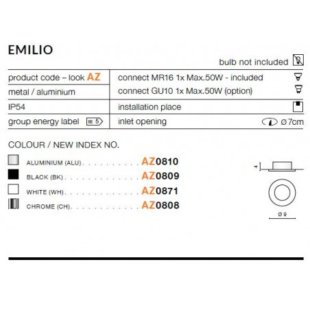 Okrągłe oczko stropowe - EMILIO AZ0810 ALUMINIUM - Azzardo