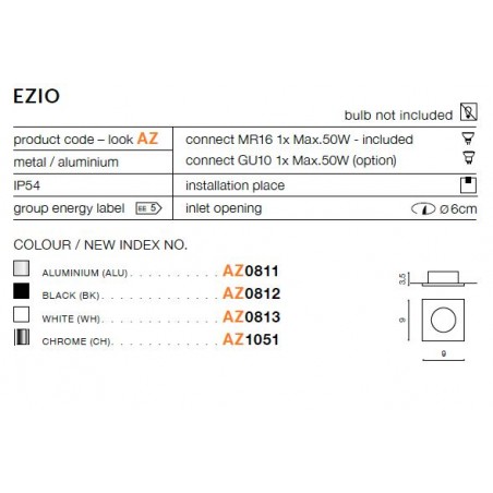 Oczko stropowe - EZIO AZ0812 CZARNE - Azzardo