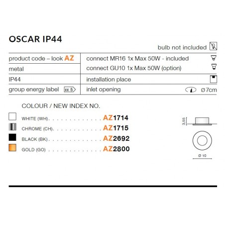 Oczko stropowe - OSCAR AZ2800 ZŁOTE - Azzardo