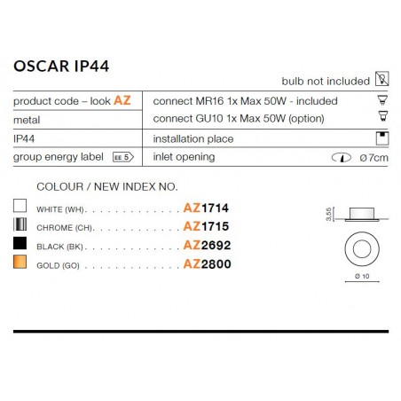 Oczko stropowe - OSCAR AZ2692 CZARNE - Azzardo